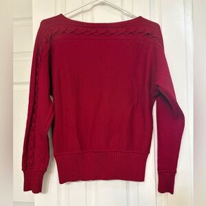 Women St John Sport Boat Neck Red Knit Sweater M Classic  braid detail FLAW